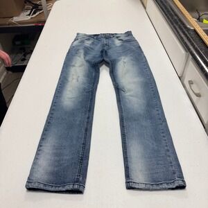 Taker Mens Straight Leg Light Wash Distressed Denim Jeans 28x30 Blue